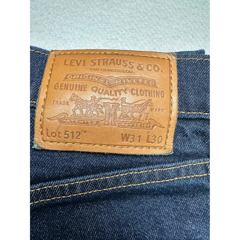 Levis Premium 512 Slim Taper Jeans Mens 31x28 Dark Indigo Wash Blue Denim Big E